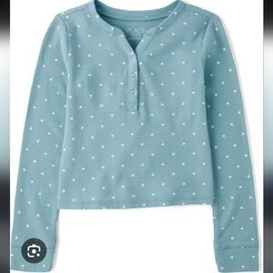 My Childrens Place Blue White Heart Polka Dot Knit Pullover Girls Top Sz 10/12